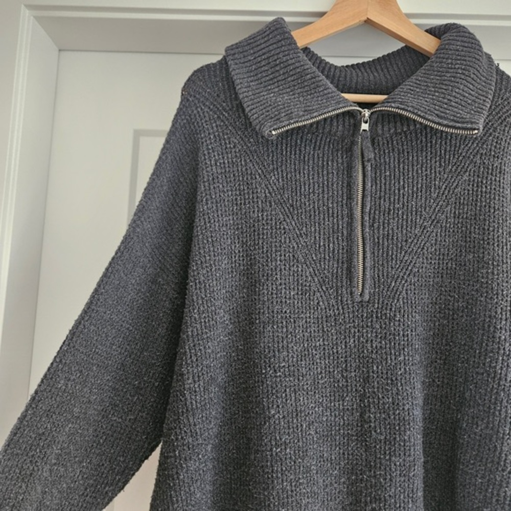 aerie Charcoal Zip-Up Knit Sweater - Picture 3 of 3